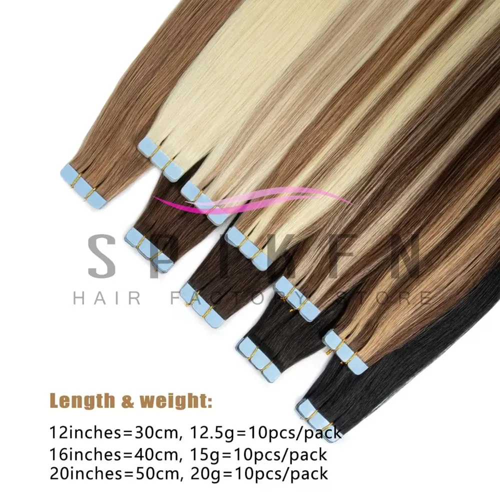 Mini bande naturelle noire brune blonde dans les Extensions de cheveux humains 12 "-20" bande adhésive de trame de peau bande de cheveux Ons 10 pcs/paquet pour les femmes