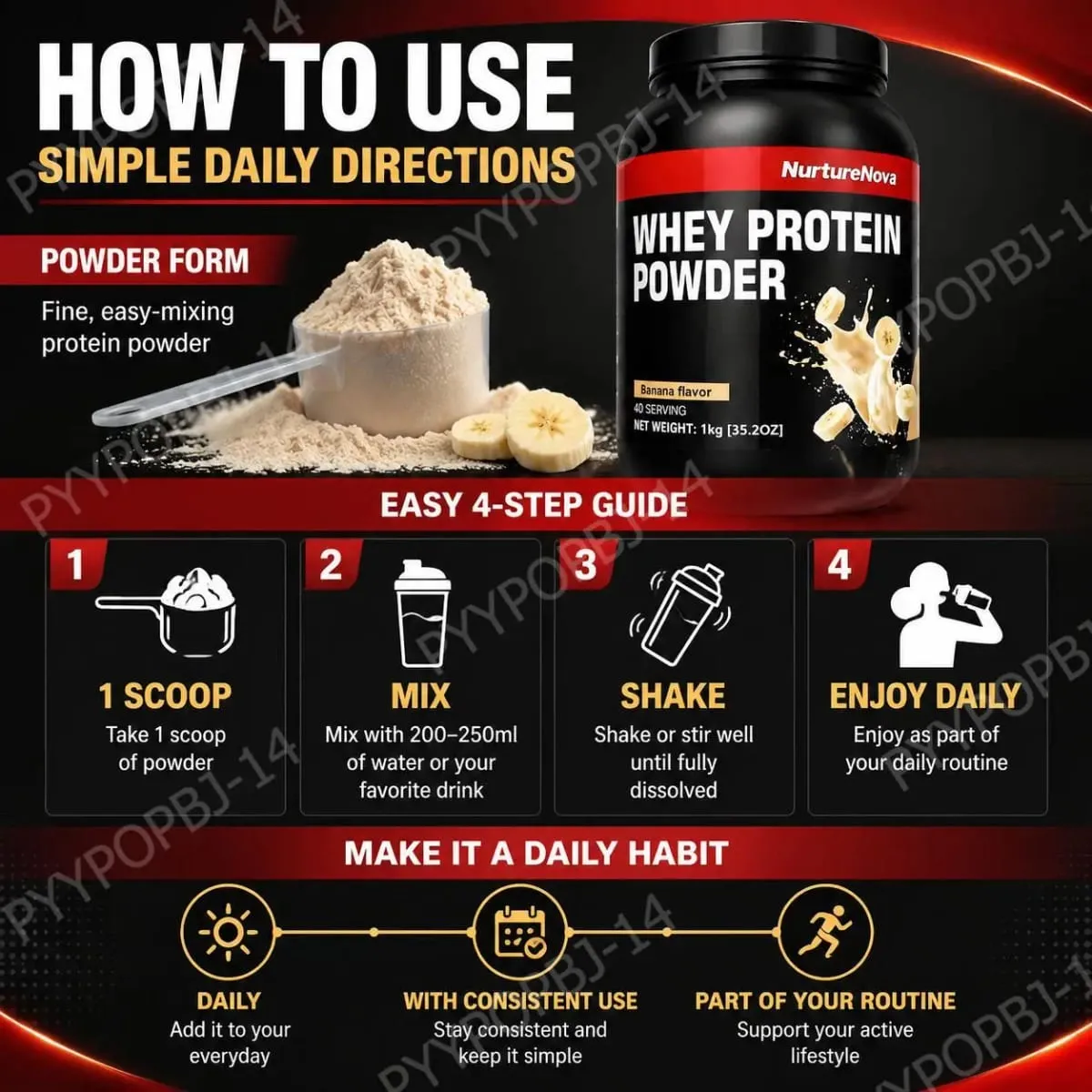 NurtureNova Whey Protein Powder with Taurine and Vitamins A D E C Zinc Banana Flavor 30 G Protein Per Serving 40 Servings — image 7