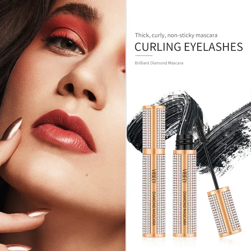 Diamond 4D Mascara Silke Fiber Vattentät Långa ögonfransförlängning Förlängning Tjock Svart Mascara Ögonmakeupprodukter Kosmetika — image 5