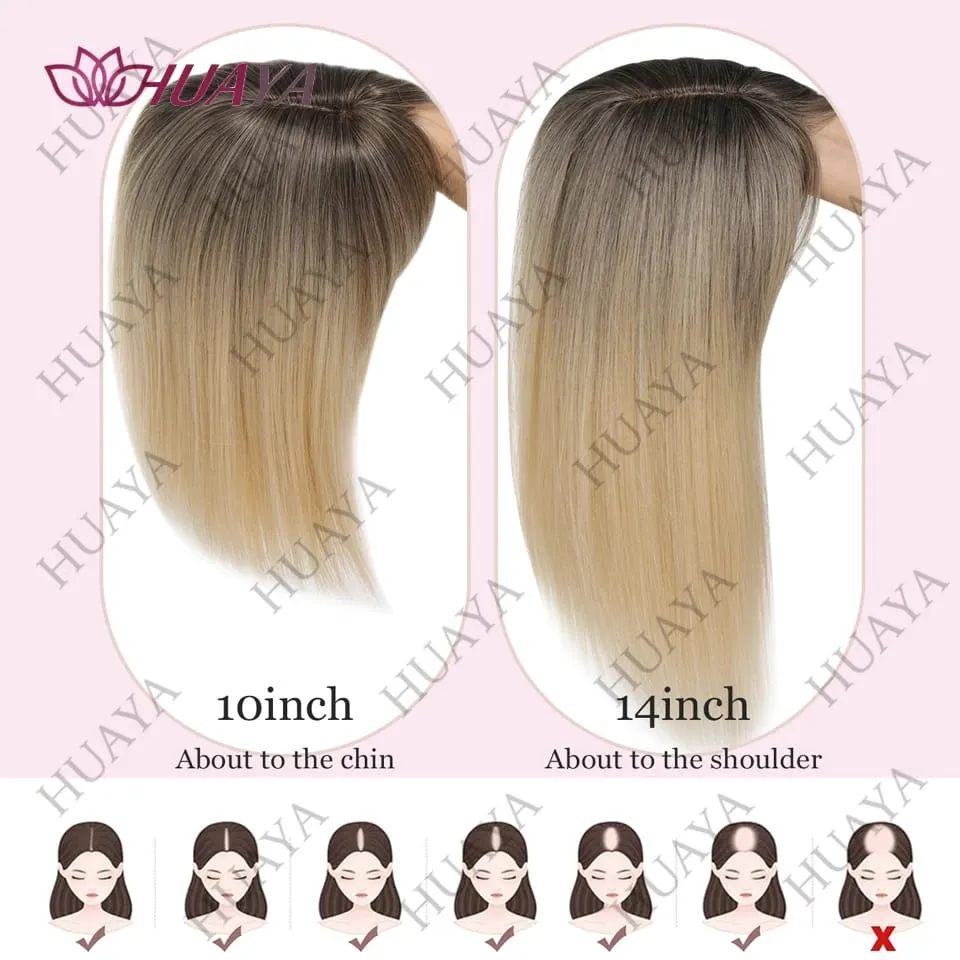 14Inch Hair Toppers for Women with Thinning Hair Heat-Resistant Synthetic Ladies Wiglets Toppers - Ombre Dark Root to Blonde — image 7
