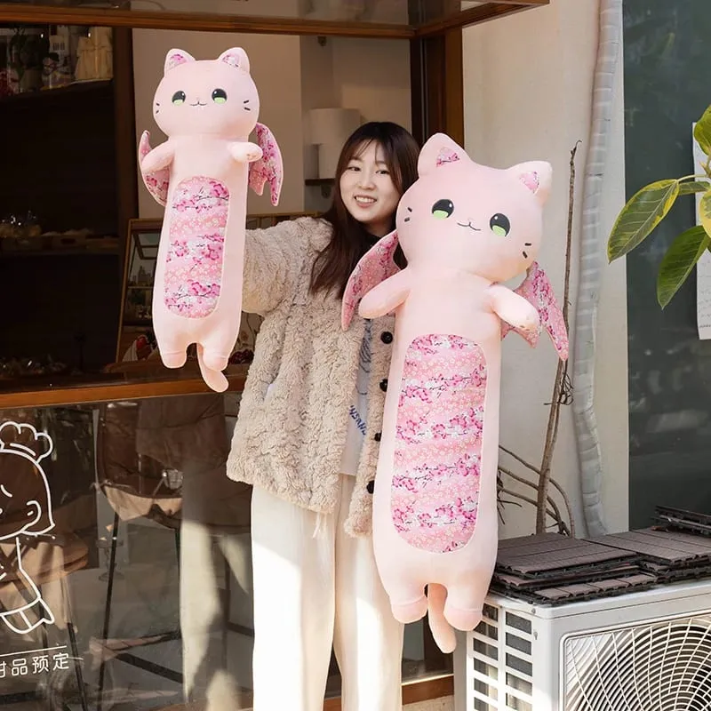 Cuscini per il corpo di gatti carini da 60 cm Gatto in fiore di ciliegio con ala di pipistrello Peluche Kawaii Morbido cuscino per dormire Cuscino per ragazza Regalo di compleanno — image 8