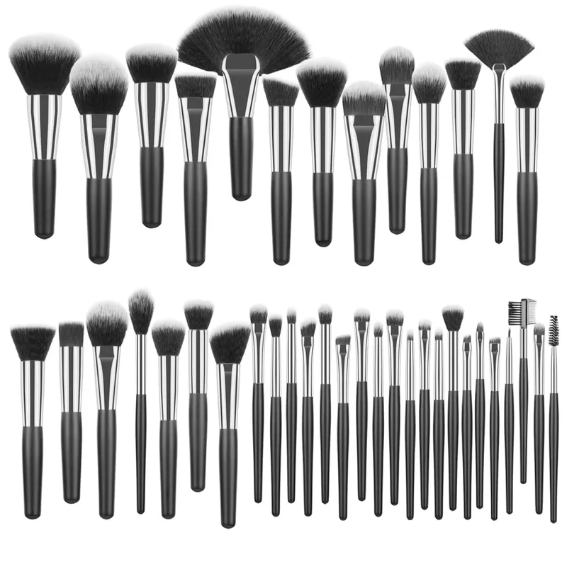 Professional 40Pcs Short Handle Makeup Brush Kit With Bag Complete Highlight Concealer Brow Tools For Daily Touch Up & Travel