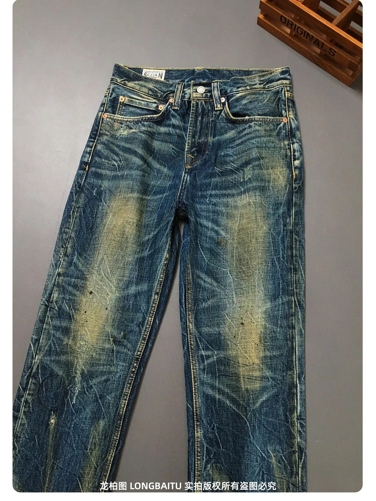 Heavy duty denim pants for men nostalgic trend 2025 new style distressed washed loose straight leg scratch jeans — image 8