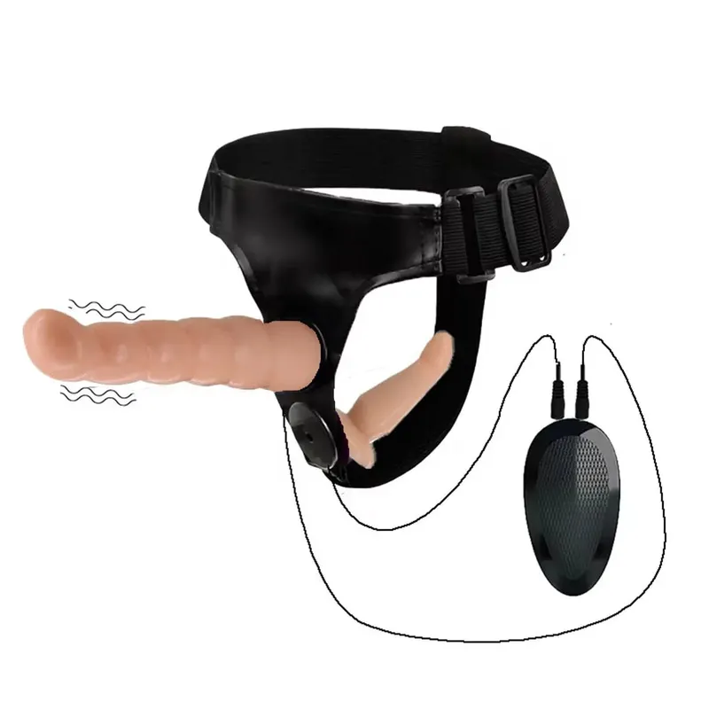 Vibrating Double Penetration Strap On Dildo Harness Adjustable Belt Dual Ended Anal Plug Sex Toy for Couples Remote Control A