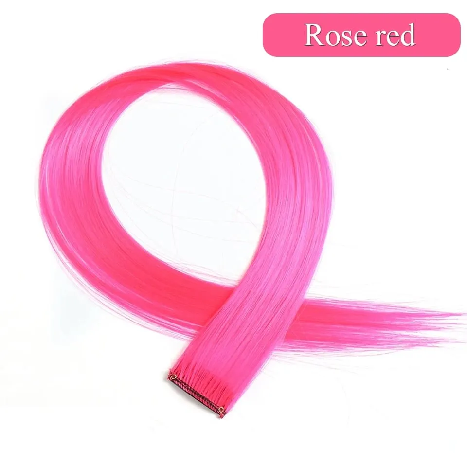 Colored Hair Extensions Synthetic 22Inch Straight Orange Green Clip in Hair Extension Rainbow Accessories Party Highlights Hair — image 11