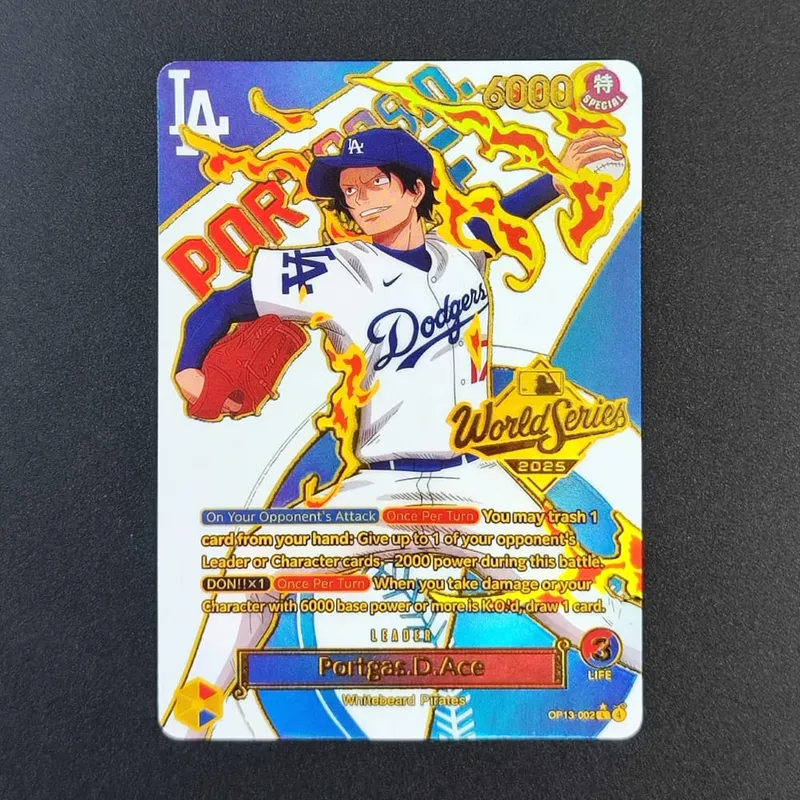 DIY OPCG ONE PIECE CARD Monkey.D.Luffy Ace (010) (Dodgers x ONE PIECE) EB02-010 One Piece Promotion Anime English Cards Foil — image 5