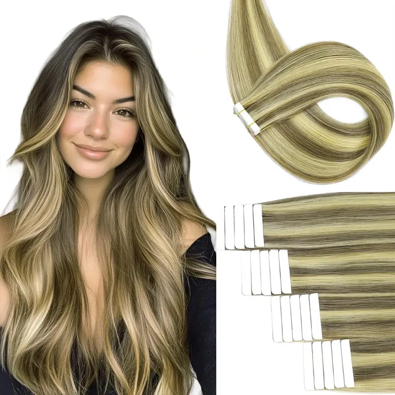 Invisible Tape in Hair Extensions Real Remy Hair Hair Extensions for Women Ash Blond mixed Platinum Blond Straight Hairpieces