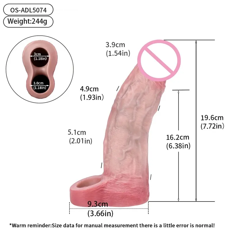 7.2in Realistic Penis Sleeve Reusable Penis Sleeve with Cock Ring Silicone Penis Enlarger Sleeve Male Adult Sex Toy for Men — image 24