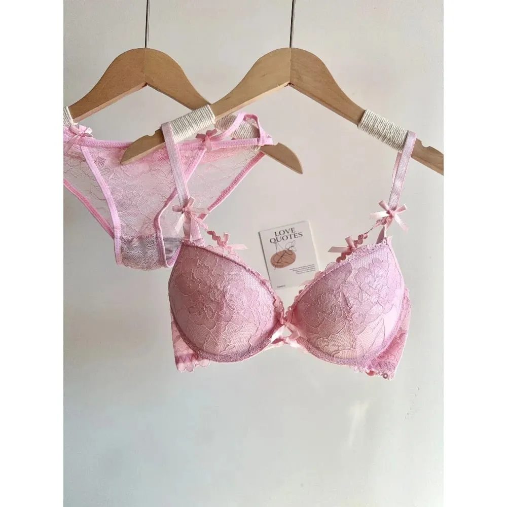 セクシーなWedding Bridal Red Lace Underwear Set Bowknot Push Up Bra For Small Bust Women Party Pure Look Intimate Lingerie — image 3