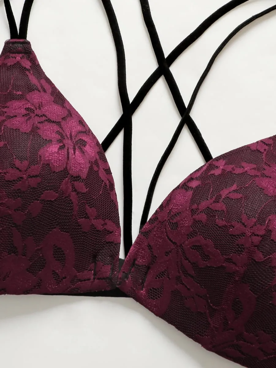 Sexy Burgundy Red Lace Wireless Front Closure Bra Set Push Up Padded Bralette & G-string Women Romantic Lingerie Set 70B-85B