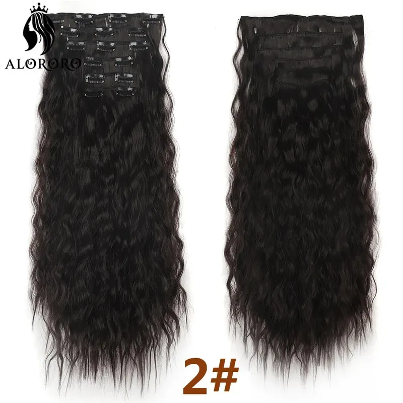 Alororo Synthetic Long Kinky Curly Clip In Hair Extension Full Head Afro Fake Hair Pieces Clip-on Blacke Brown Hair For Women