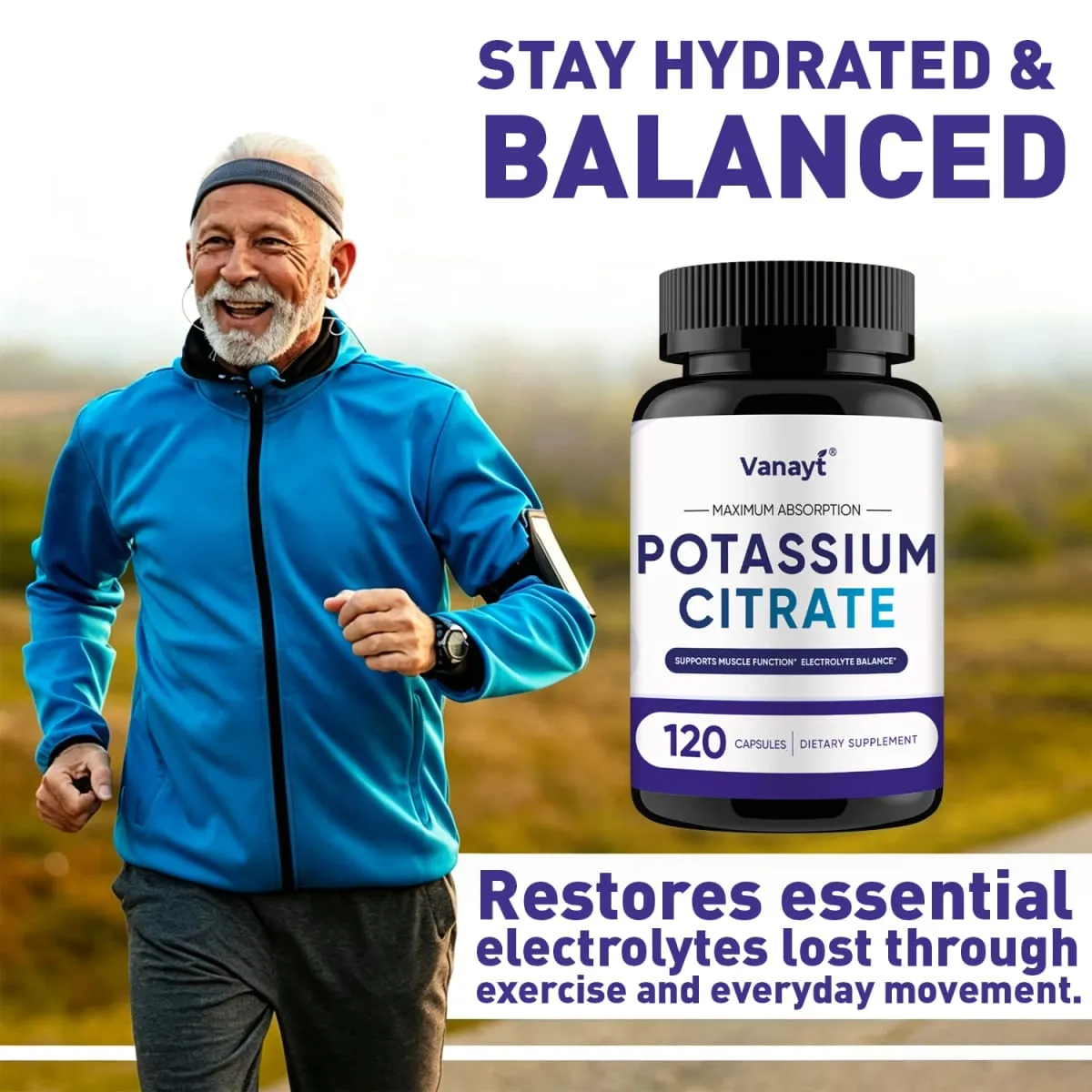 Potassium Citrate - Maintain Electrolyte Balance Support Muscle Bone Blood Vessel and Heart Health - 120 Capsules