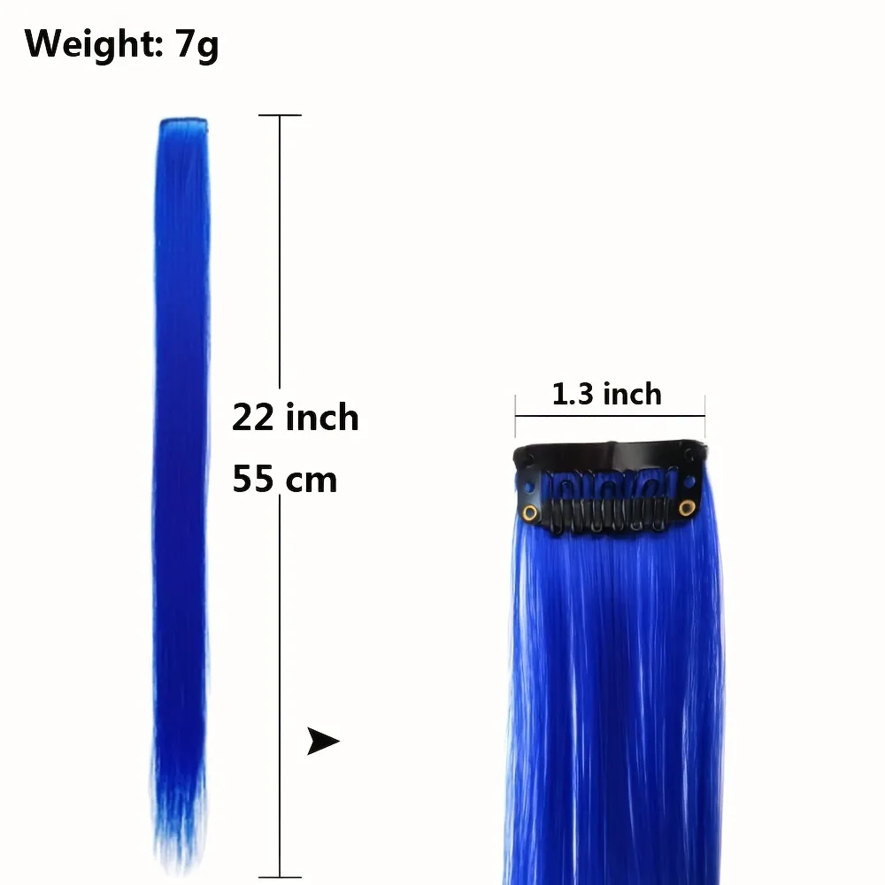 5pcs/set Colorful Clip In Synthetic Hair Extension Rainbow Long Straight Hairpieces For Women Girl Kids Y2K Style Daily Party — image 3