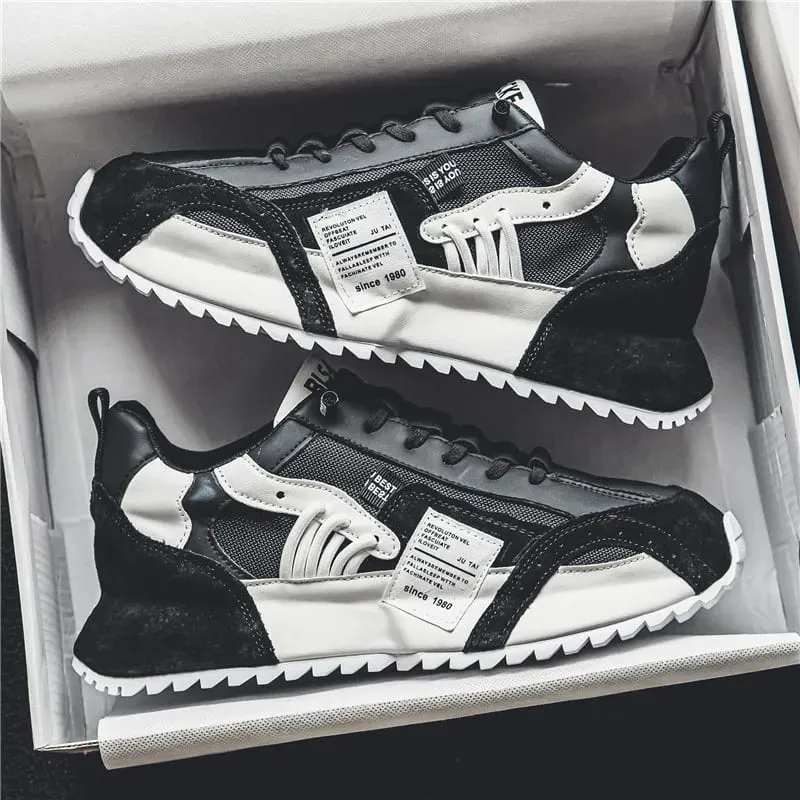 Men Sneakers Spring Summer Retro Casual Shoes Platform Chunky Patchwork Mesh Lace Up Walking Male Running Footwear