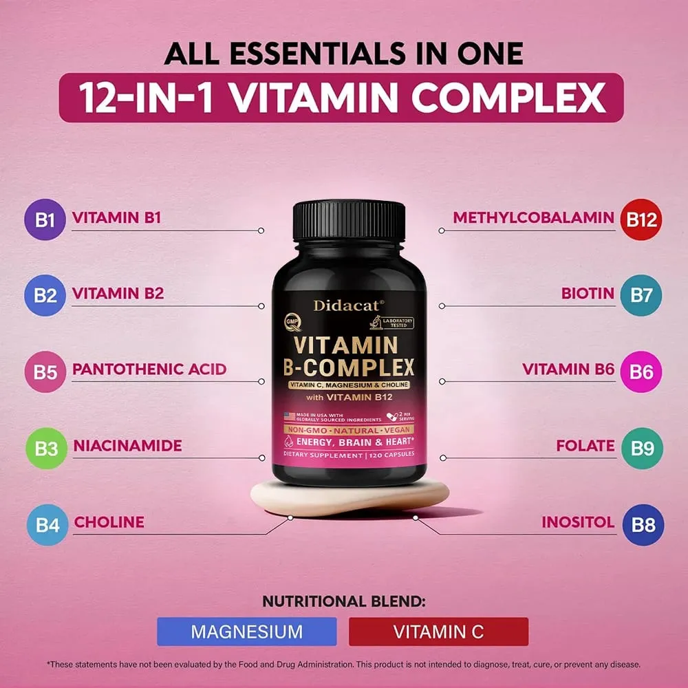 Vitamin B Complex with Vitamin C Choline & Inositol Support Energy Metabolism Nerve Health Cardio Wellness & Immune Defense — image 6