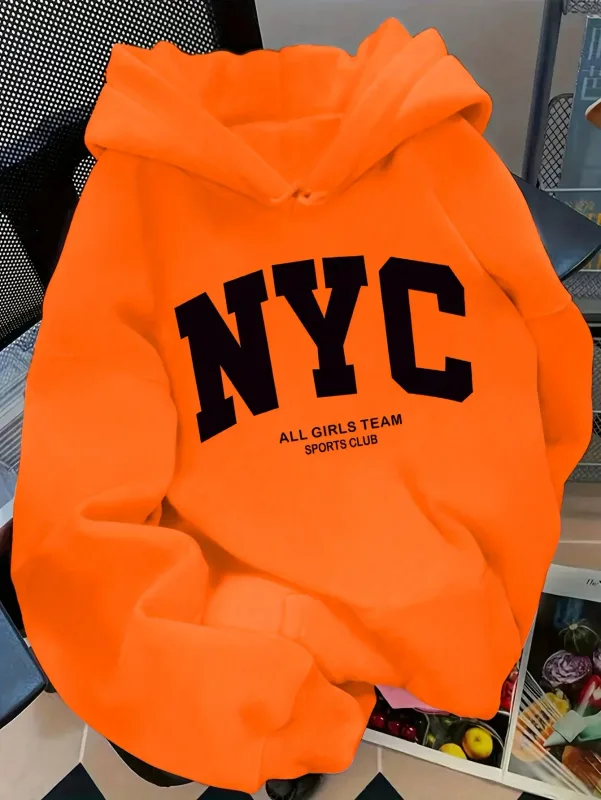Hoodie Tim New York Biru Laut Nyaman Musim Gugur/Musim Dingin Baru - Pullover Kasual Hoodie Gaya Jalanan Pasangan Lengan Panjang dengan POC — image 5