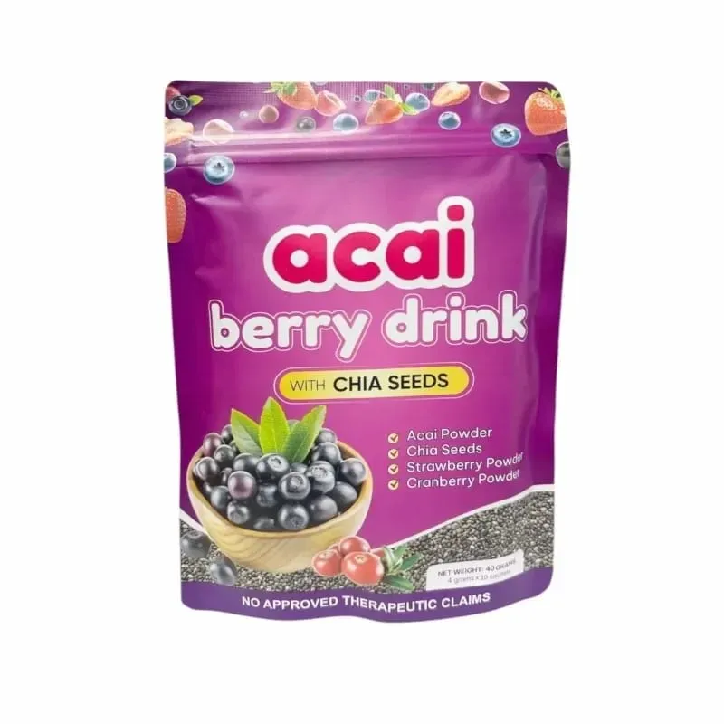 Acai Berry Drikkepulver med Chiafrø Jordbær Tranebær Til Antioxidant Daglig Wellness & Immunsystem Support Voksen 40g