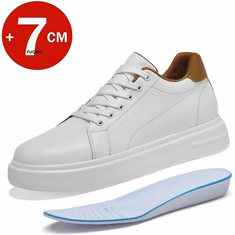 Fashion PU Leather Elevator Shoes for Men 7CM Invisible Height Increase White Sneakers for Women Heightening Casual Sprots Shoes — image 2