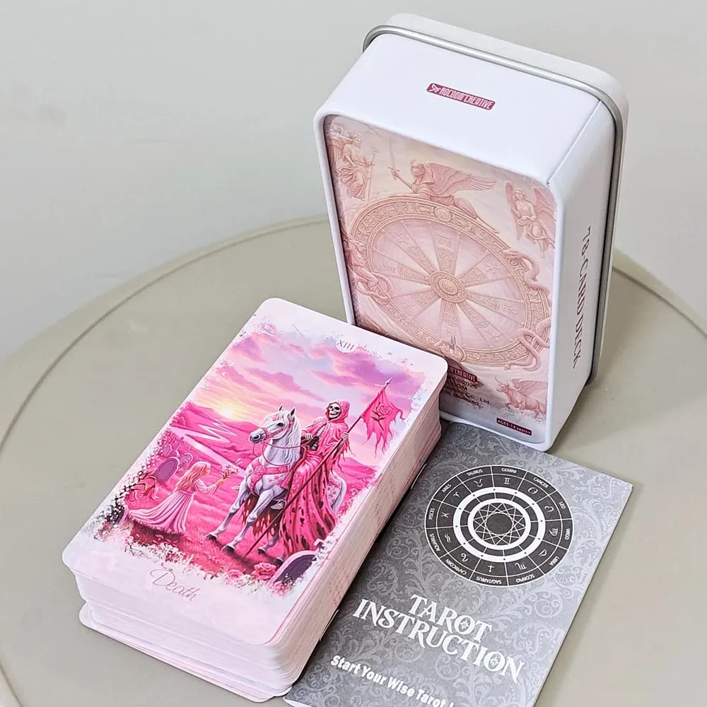 สีชมพูแฟนตาซีโรแมนติก Tarot Deck ดีบุกกล่อง 11*6.2 ซม.78-การ์ดเต็มรูปแบบพร้อมคำแนะนำหนังสือ Spiritual Divination Oracle
