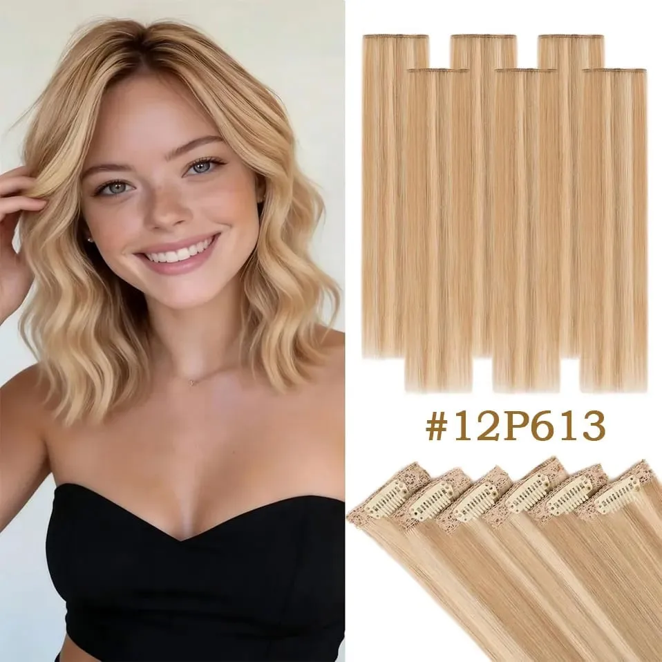 6 Pcs Clip In Human Hair Extensions Single Clip Ins Short Hair Extensions Seamless Straight Highlight Hairpieces for Women — image 15