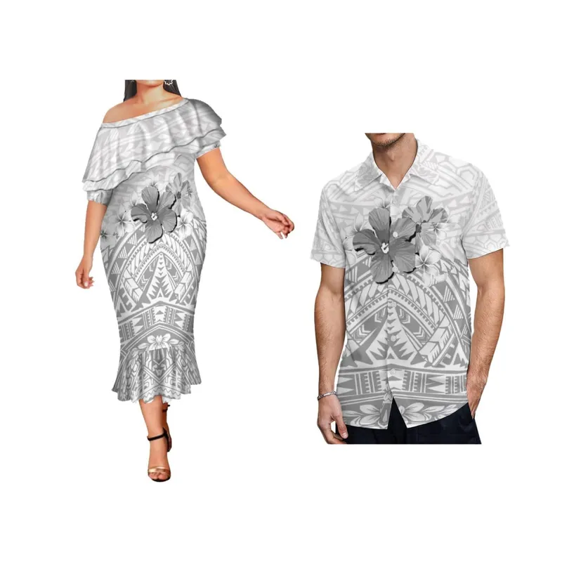 fête des mères châle une épaule queue de poisson robe blanche moulante trompette sirène robes décontractées polynésienne grande taille robes pour femmes