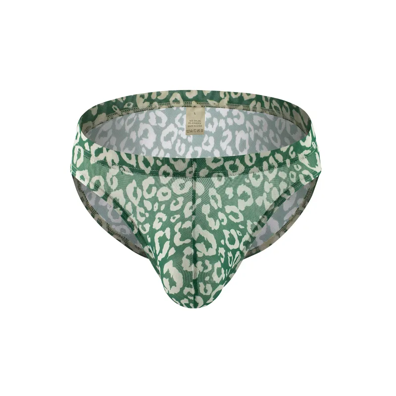 Men Sexy Briefs Underwear Mesh Sheer Ultra-Thin Underpants Big Penis Pouch See Through Panties Leopard Bikini — image 21