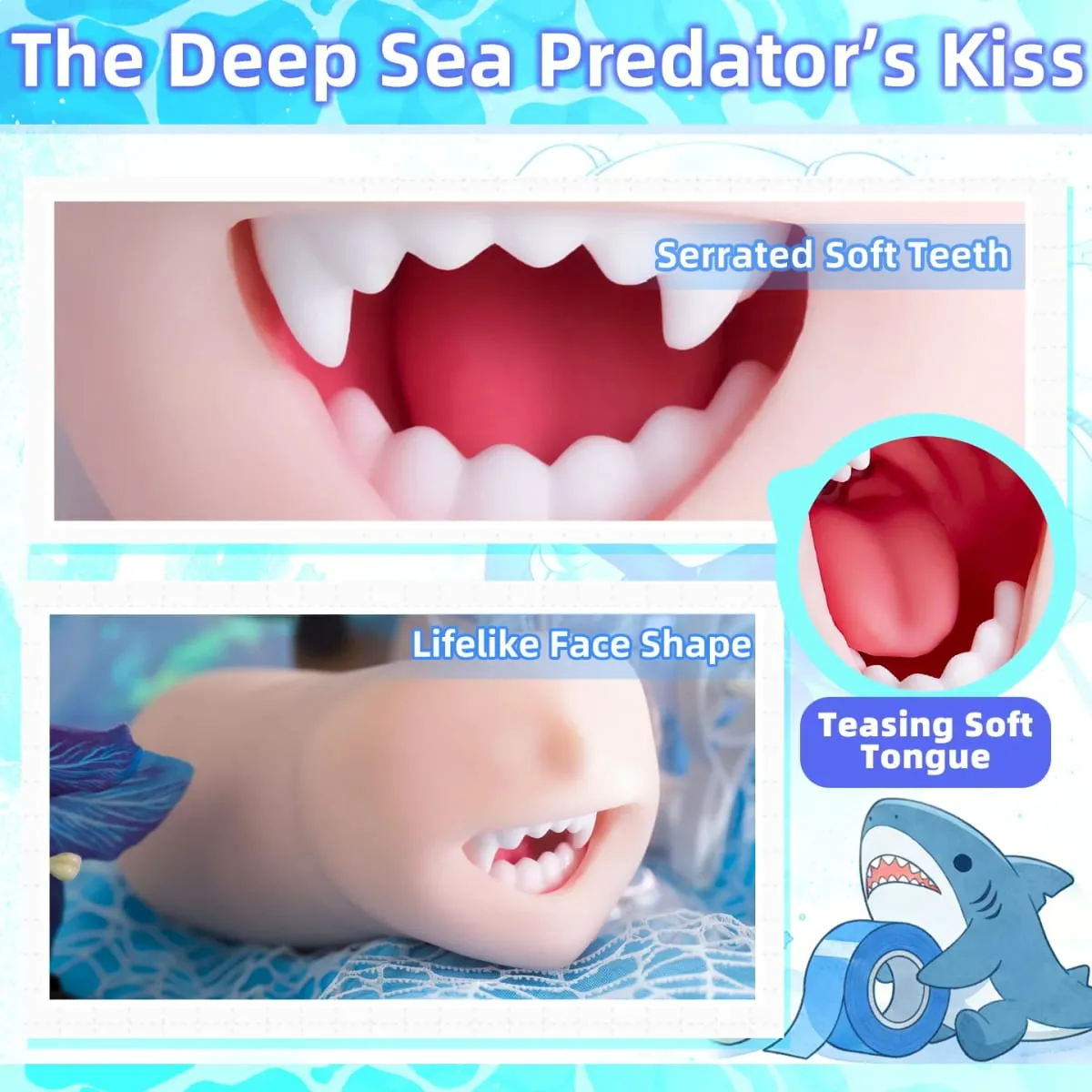 YUU Mouth Male Masturbator Real Mouth Deep Throat Pocket Pussy Blowjob with Fangs Tongue Sea Predator Masturbation Toys Oral Sex — image 4
