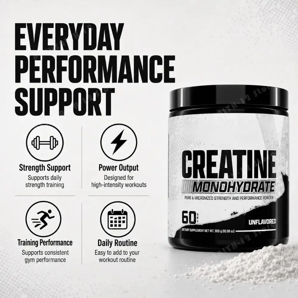 Creatine Monohydrate Powder 300g 60 Servings Micronized Unflavored Easy to Mix Strength Performance Muscle Growth Supplement