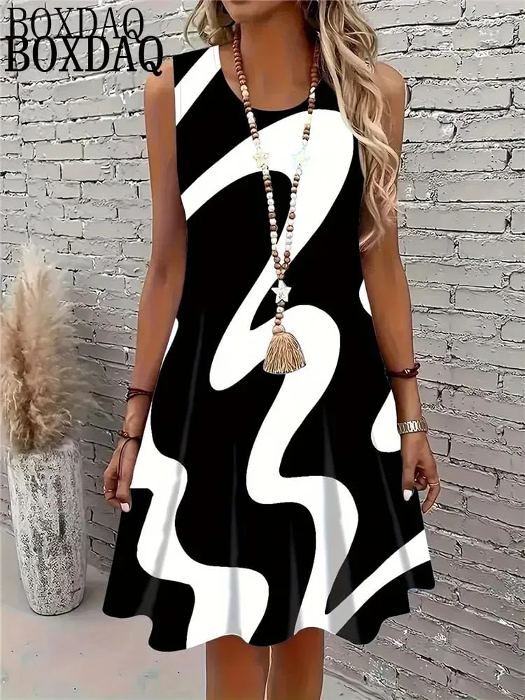 New 2026 Summer Dresses Women's Abstract Tie Dye 3D Print Dress Fashion Casual Sleeveless Beach Loose Short Dress Sundress Vest — image 4