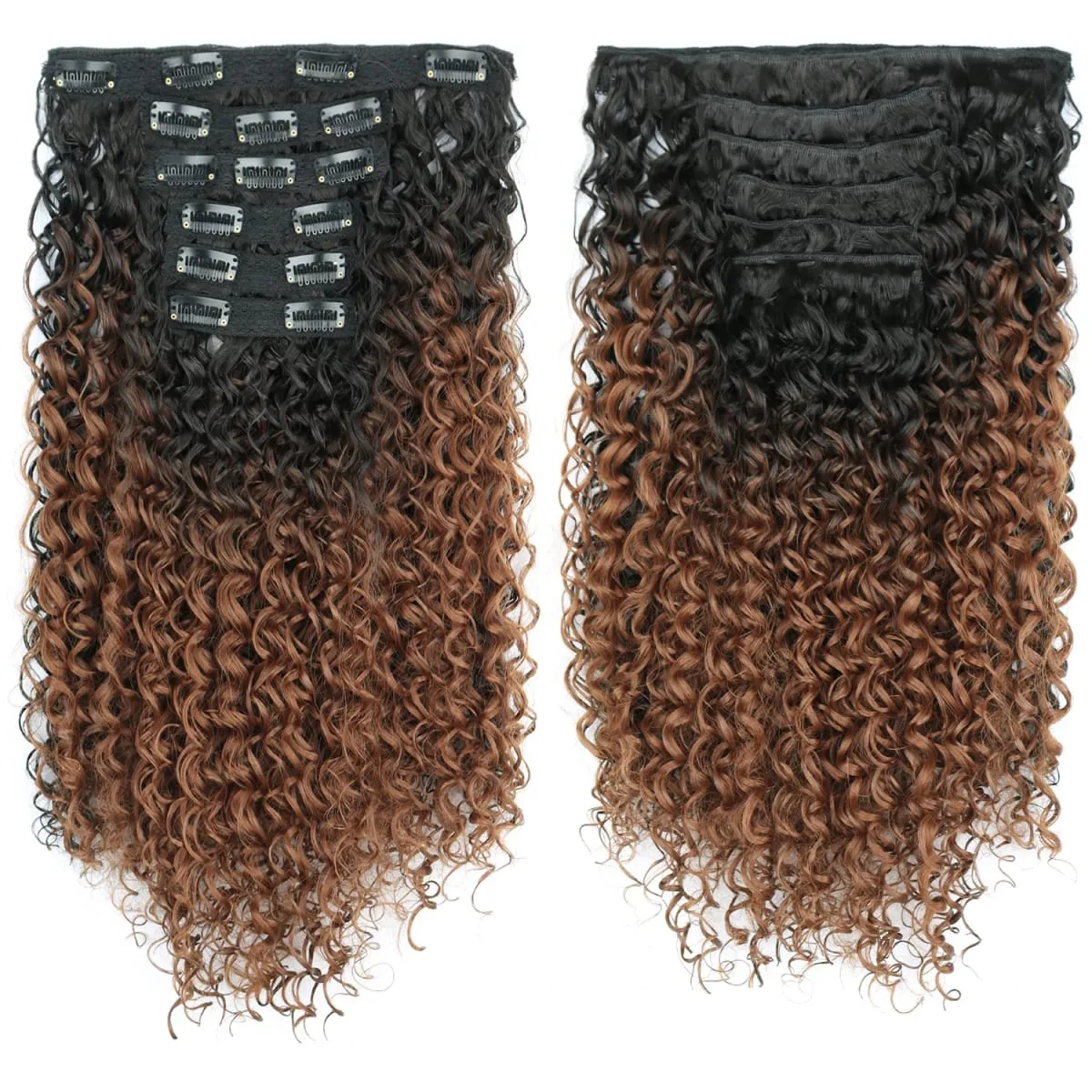 Synthetic Kinky Curly Clip On Hair Extensions Black Blonde Fluffy Kinky Curly Full Head Fake Pieces Hair Extensions For Women