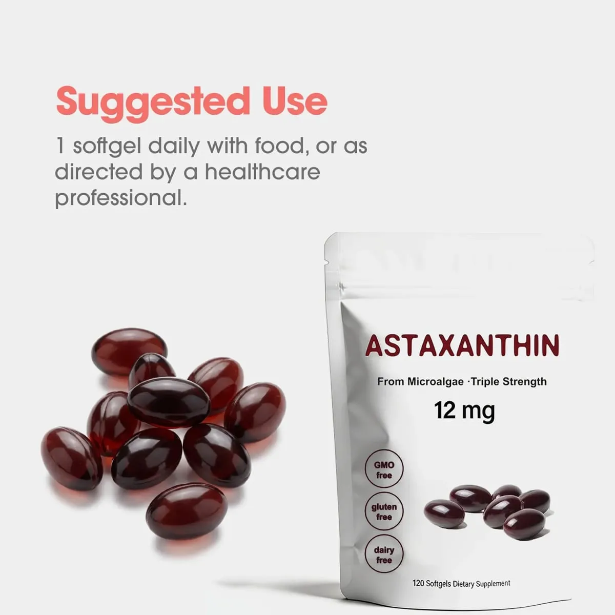 Astaxanthin 12 mg Antioxidans-Ergänzungskapseln für Frauen und Männer Premium-Formel mit dreifacher Stärke | GVO-frei, glutenfrei, ohne Soja — image 5