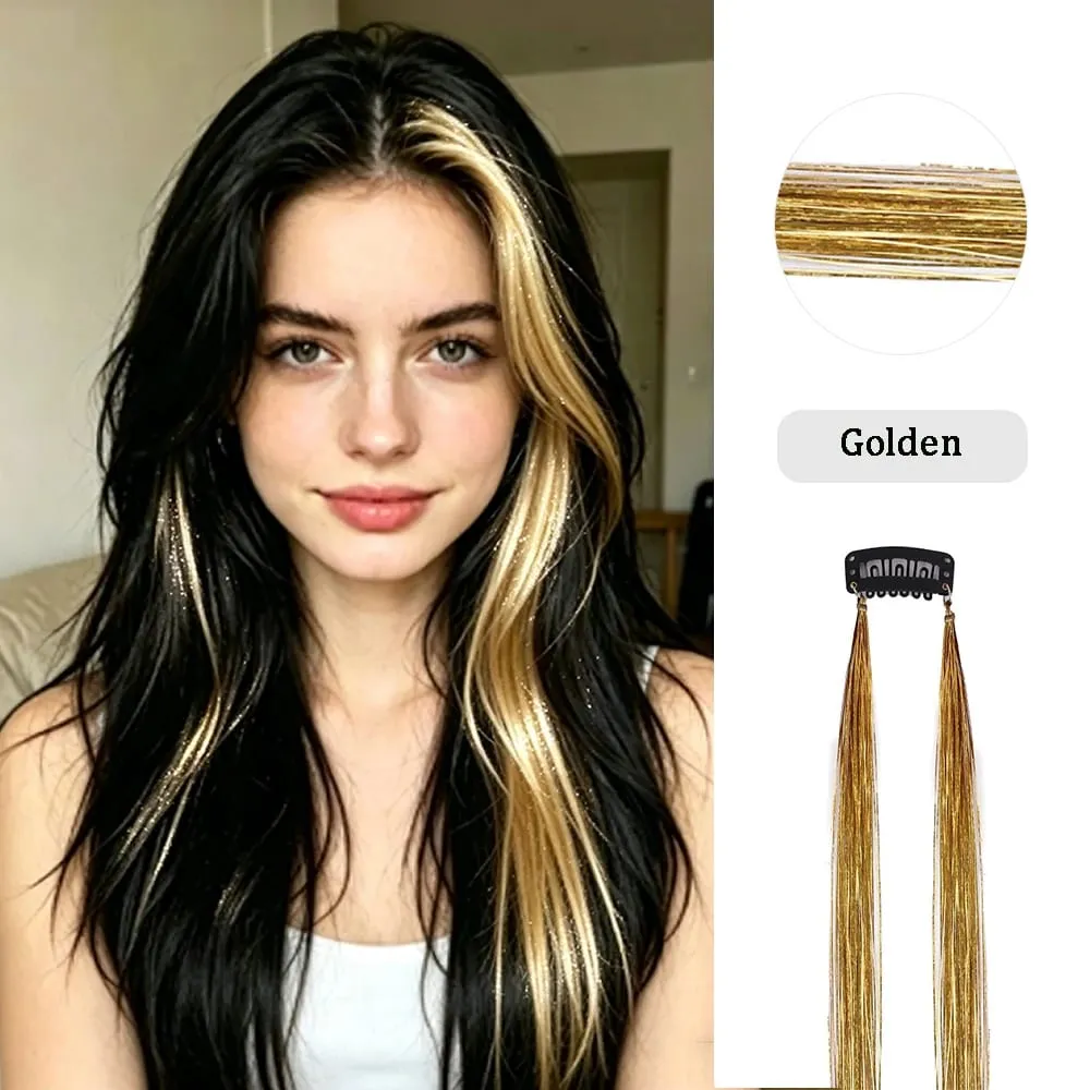 Multi-color Laser Wire Hair Extensions Shiny Tinsel Clip-in Hair Pieces Glitter Colored Hair Strands for Daily & Party Hairstyle — image 9