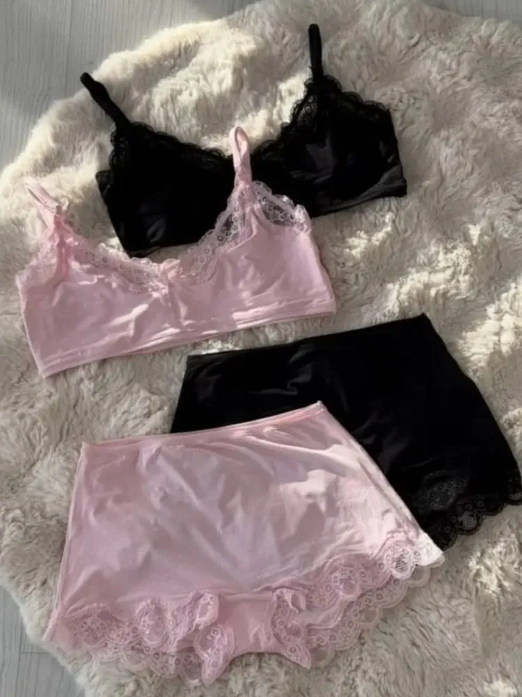 Solid Lace Thin Underwear Sets Women Slim Lift Comfortable Minimalist Without Steel Ring Bra Suit Sweet Y2K Sport Bras and Panty — image 1