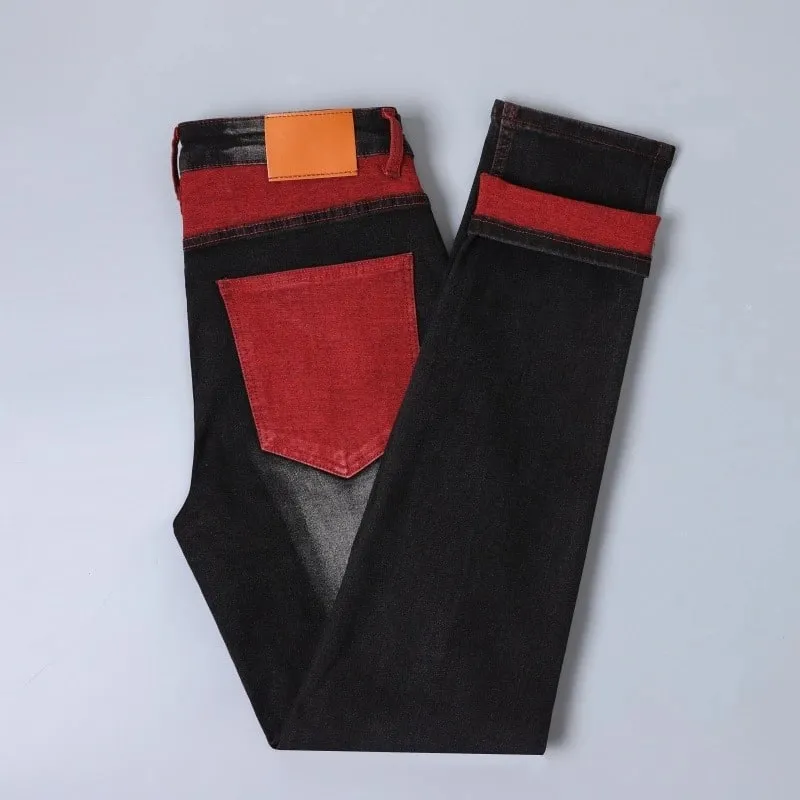 Streetwear Men Patch Ripped Jeans Black Red Design Slimming Men's Clothing Stretch Cozy Denim Pants Hip Hop Trend Trousers — image 6