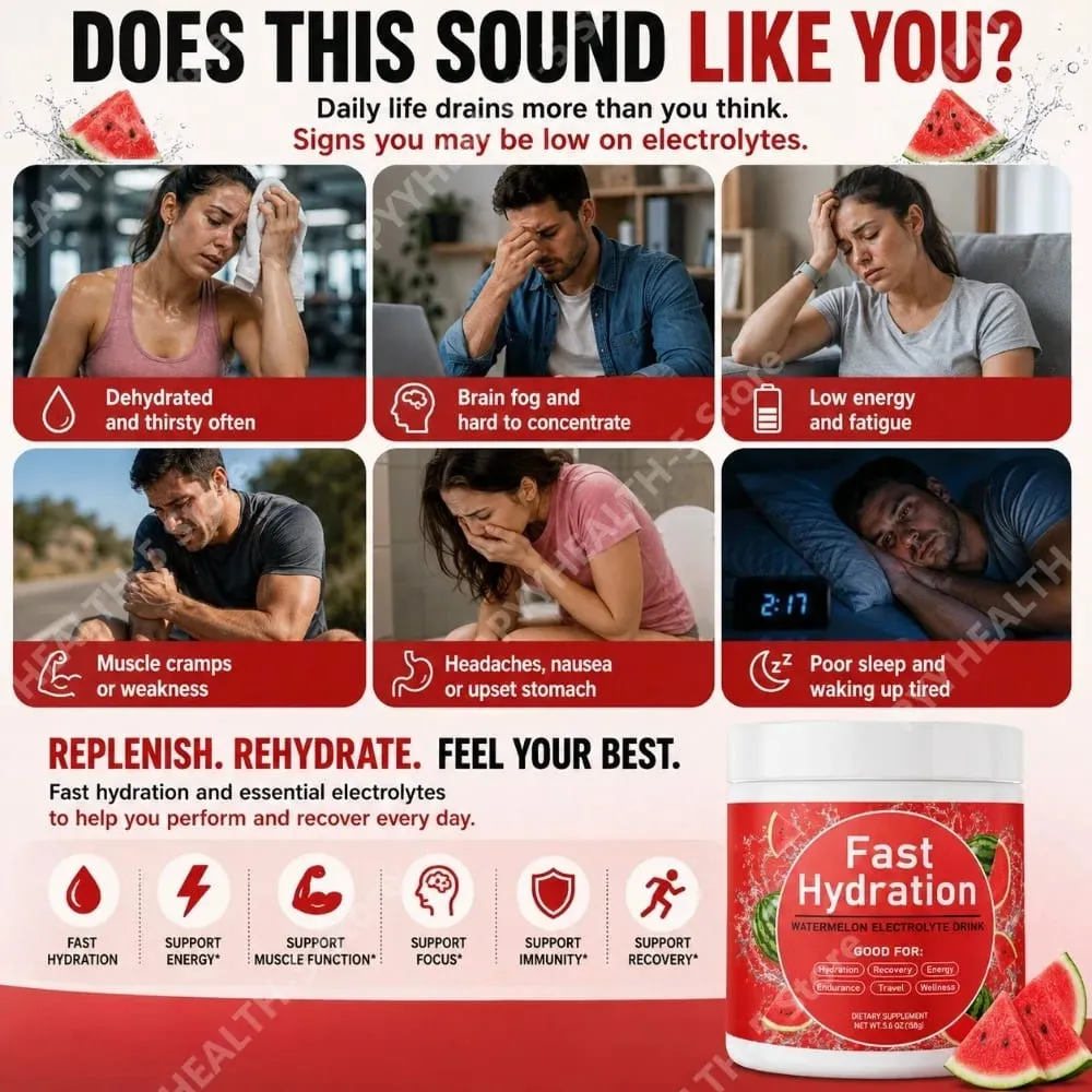 Watermelon Electrolyte Drink Powder with Sodium Potassium Magnesium Calcium Vitamin C B12 30 Servings Daily Hydration Support — image 3