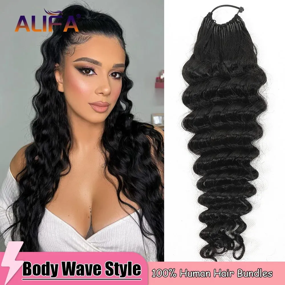 Deep Wave Feather Crochet Human Hair Extension Curly Pre-Separated Knotless Crochet Hair Bundles With Loop For Braiding 50g