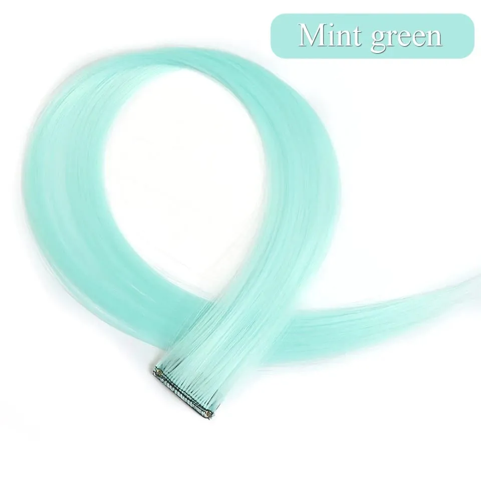 Colored Hair Extensions Synthetic 22Inch Straight Orange Green Clip in Hair Extension Rainbow Accessories Party Highlights Hair