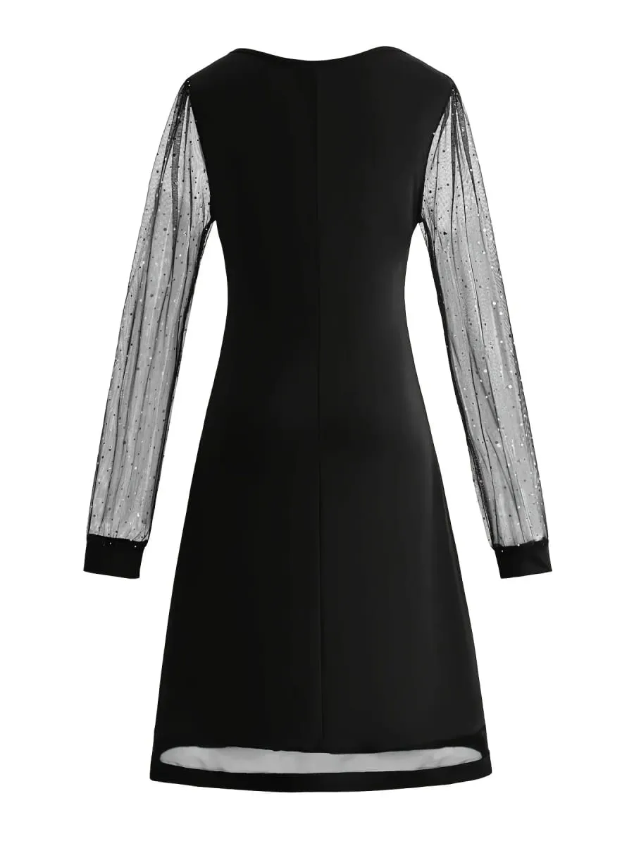 Women's Elegant V-Neck Mesh Patchwork Dress — image 3