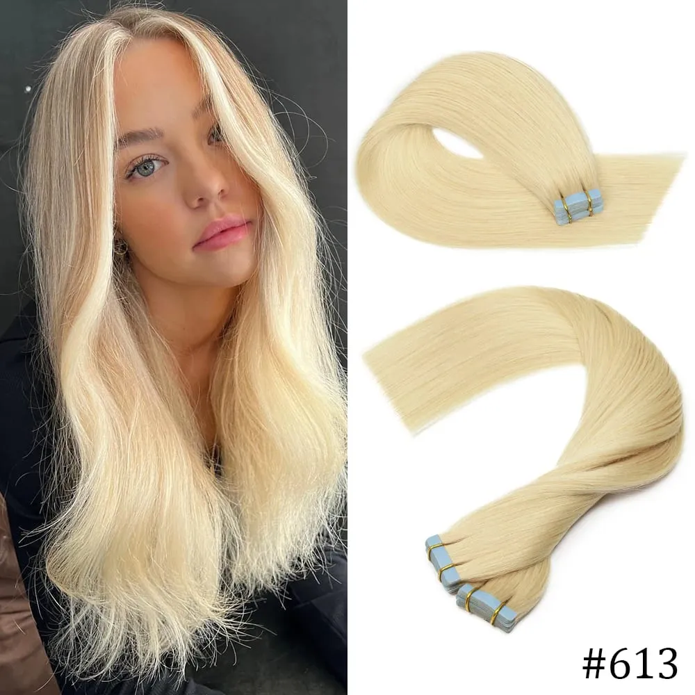 20pcs Women Natural Tape in Human Hair Extensions Remy Hair Adhesive Invisible Skin Weft Hair Straight Human Hair Extensions