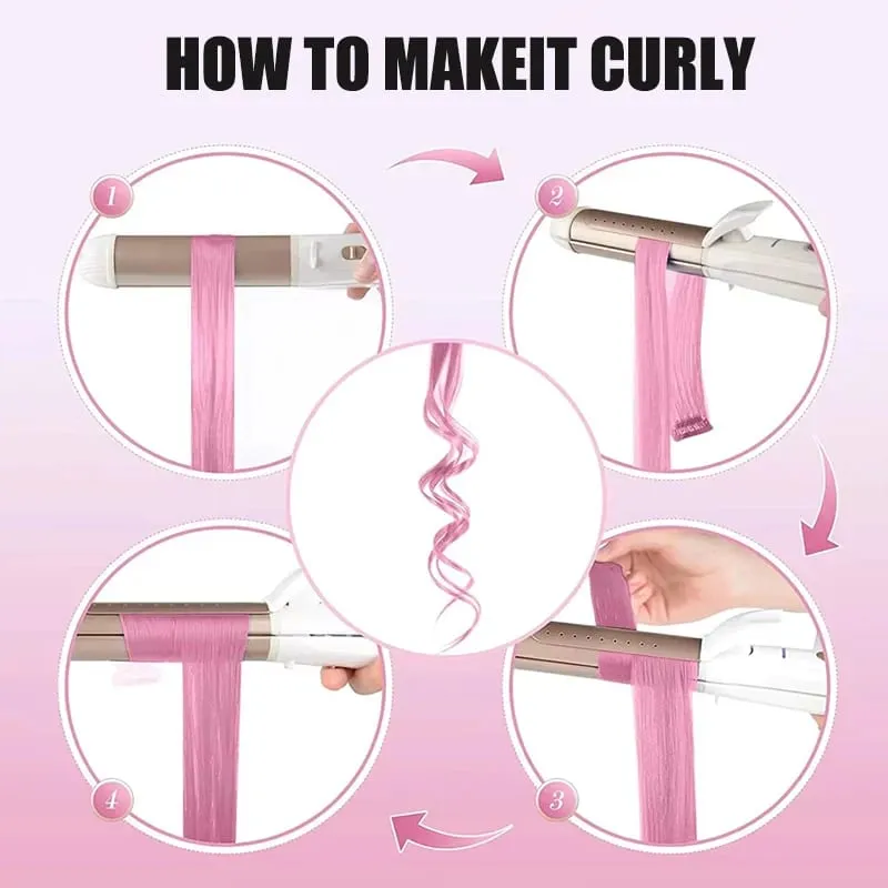 5 Pieces of Colorful Hair Clips 24 Inch Long Straight Fake Hair Clips Combined for Christmas Fashion Wig Pieces — image 5
