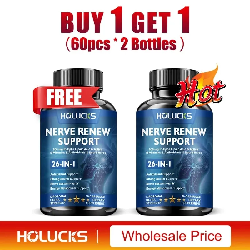 Nerve Renew Capsules Pins Needles Skin on Fire Fell Asleep. Vitamin B Complex R-Alpha Lipoic Acid Neuro Botanical Blend