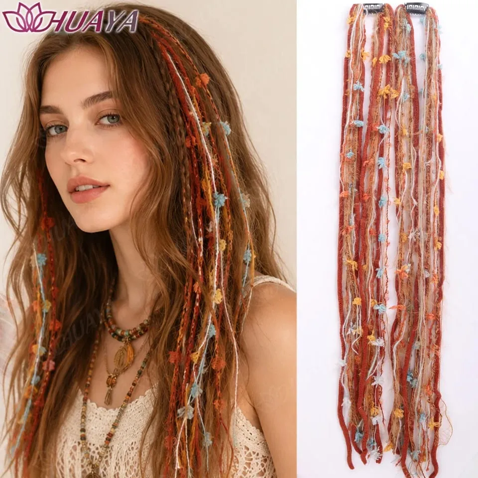 Synthetic Colorful Clip-in Hair Extension Boho Yarn Dreadlock Braids Festival Party Hair Accessories para sa mga Babae — image 10