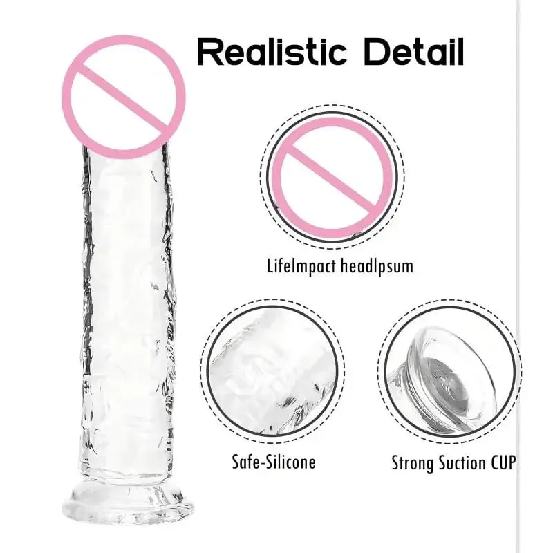 Felnőtt szexhez Maszturbátor G Spot Realistic dildo Női TPE Kezdő Clear vibrátor erős tapadókoronggal, szabadkezes játék