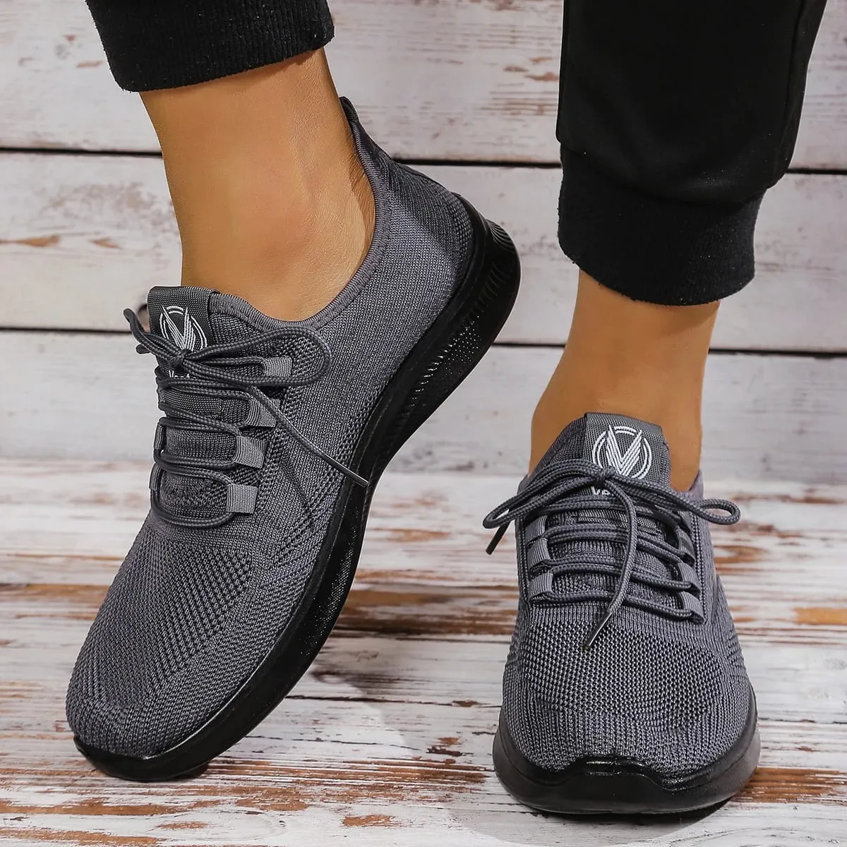 Men Breathable Knitted Running Shoes Anti Slip Trainers Arch Support Shock Absorbing EVA Sole Low Top Lace Up Sports Footwear — image 5