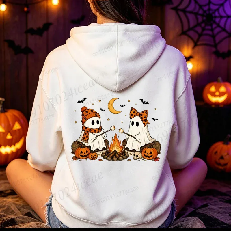 Halloween-Dễ Thương-Ma-Cắm Trại-Mùa Thu Nam Nữ Áo Khoác Vintage Áo Nỉ Mùa Thu Bí Ngô Có Mũ Trùm Đầu Ma Quái Mùa Sportwears