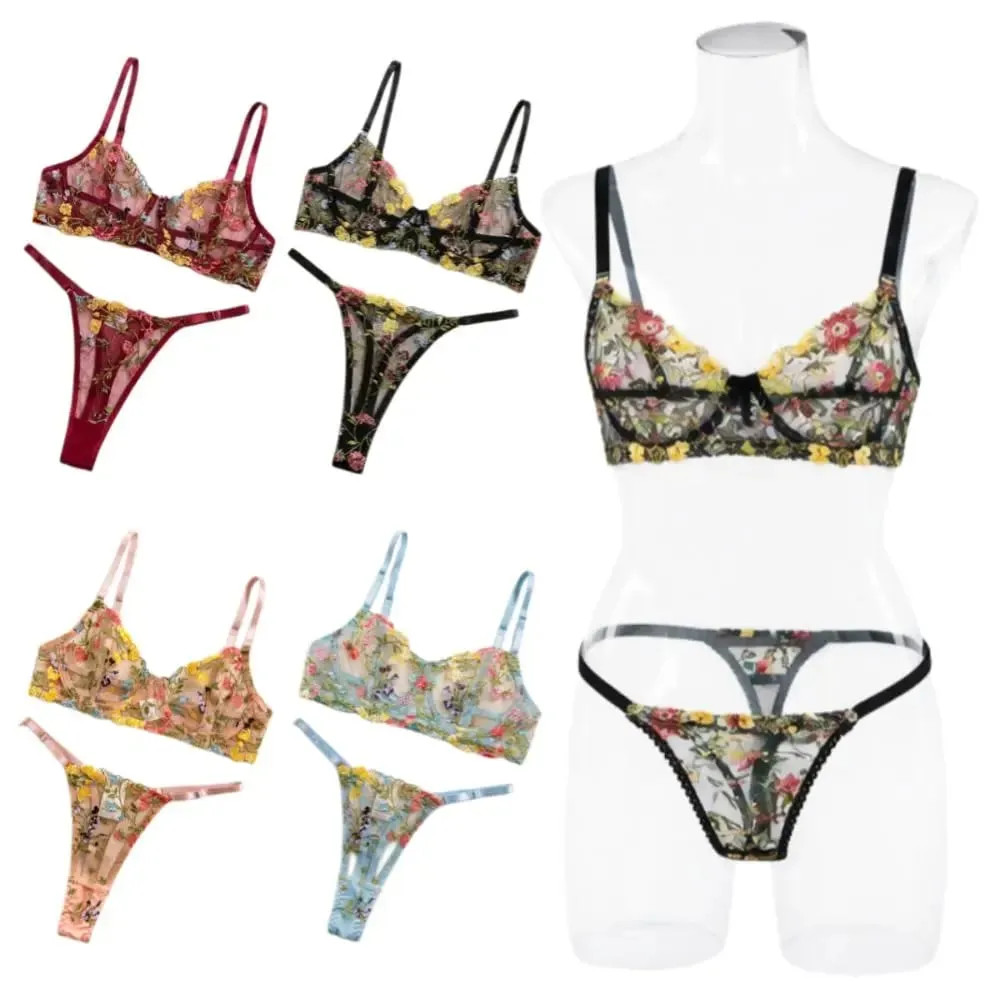 2-Piece Bohemia Floral Lingerie Set Embroidery Versatile Underwear Intimates Underwire Push-up Sheer Bra Panty Set For Lady Girl — image 5