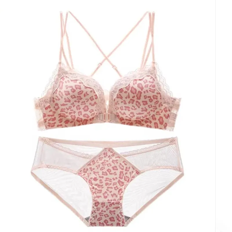 Bestselling Leopard Print Sexy Lingerie Set for Women Front Closure Push Up Bra Lift Up Support Comfort Daily Intimates Wear