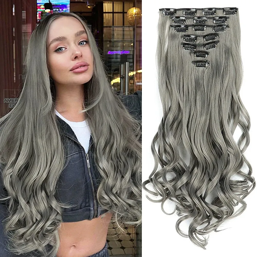 Synthetic Clip in Hair Extensions Purple hairpieces 7pcs/set 22inch Thick Hair for Women Girls Daily Party Cosplay — image 7