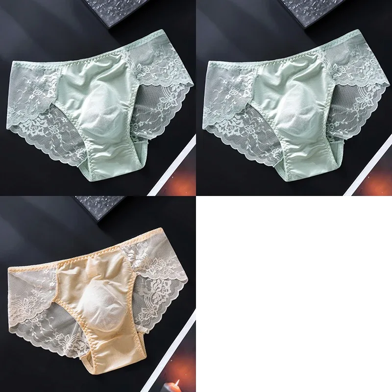 3PCS Men Sexy Lace Triangle Briefs Sexy Low Waist Seamless Panties Male Thin Breathable Comfortable Transparent Underwear — image 17