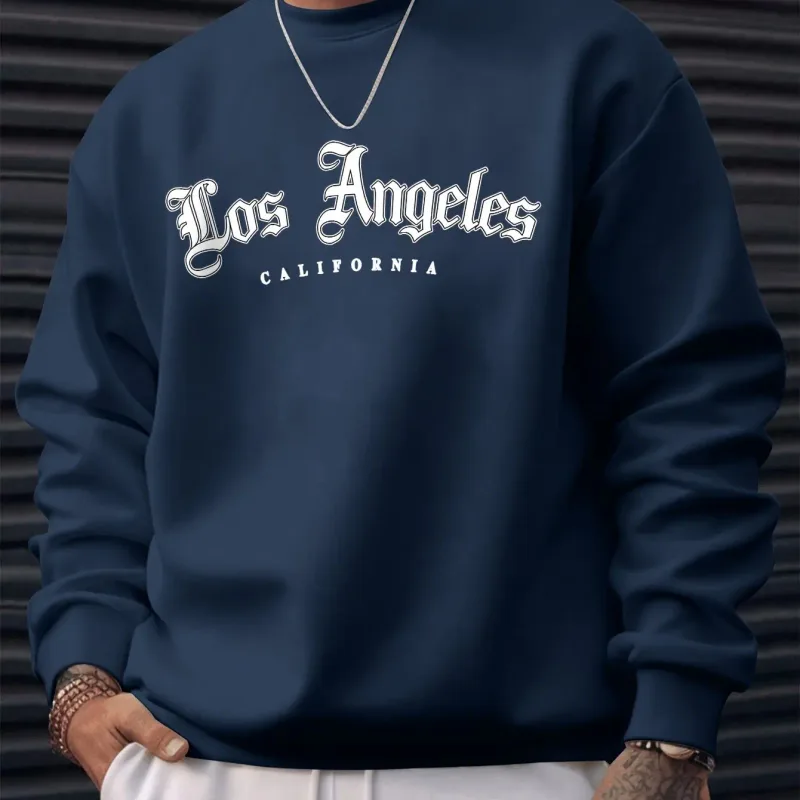 Men's autumn and winter warm casual loose classic loss angels print long sleeved round neck sweatshirt versatile